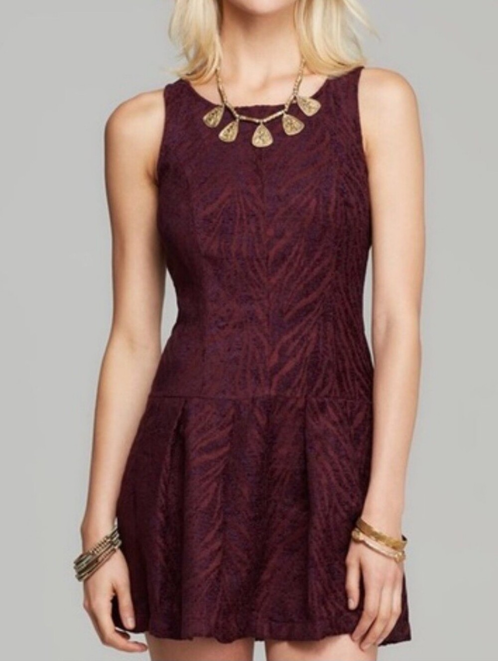 Free People Chenille Zebra Drop Waist Mini Women Dress in Mulberry, Size 4, NWT